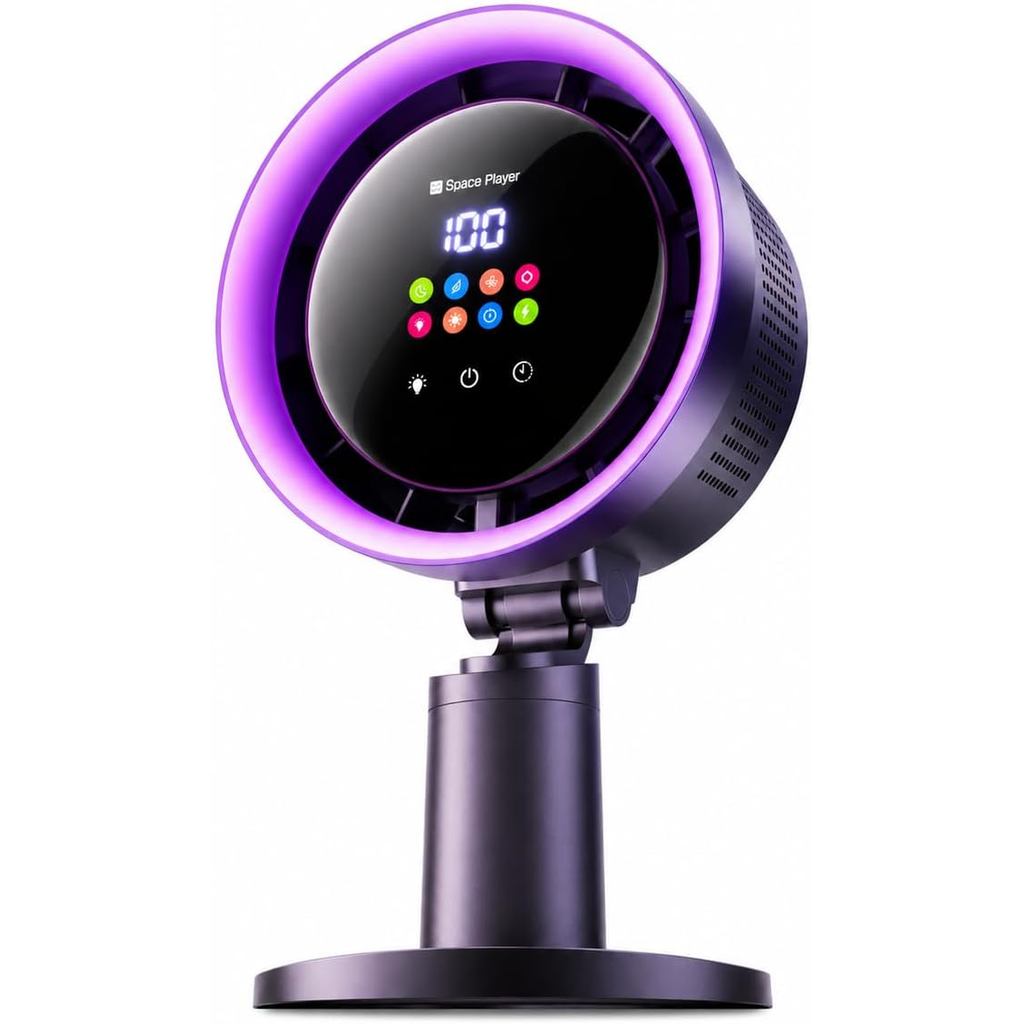Kipas Meja Space Player dengan Aliran Udara Kuat, Kipas Meja Mudah Alih dengan 45 °   Tilt & 180 °   Putaran Manual, Paparan LED, 4 Kelajuan, Pemasa 8 Jam, Kipas Penyejuk Turbo Senyap untuk Katil