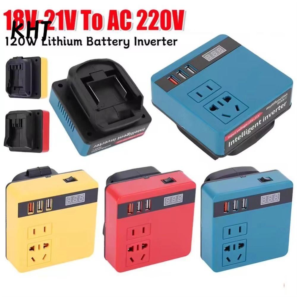 KHJ 1Pcs Battery Inverter, Dual Plug 18V 20V To 220V Smart Transformer, Multifunctional 120W Household Outdoor Work Inverter For Makita For Dewalt For Milwaukee 18V Battery