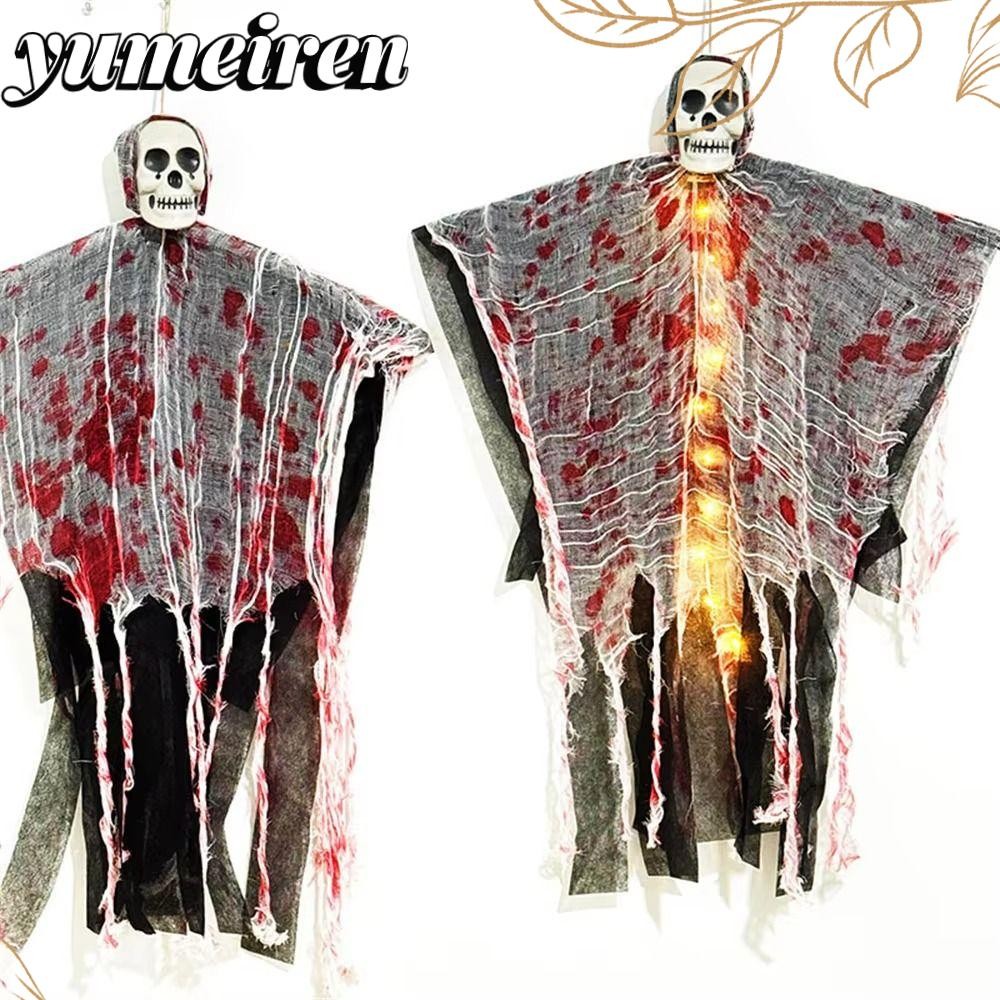 YUMEIREN Halloween Ghost Ornaments, Horror Props Non-woven Fabrics Hanging Ghost, with Light Realistic Haunted House Decorations Hanging Skull Ghost Decoration Halloween Party