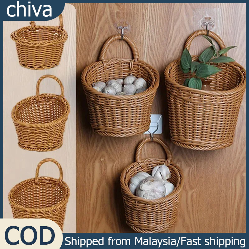 Rattan Fruit Basket Kitchen Fruit Bowls Wall Hanging Organizer Box Flower Basket Door Back Key Storage Bakul
