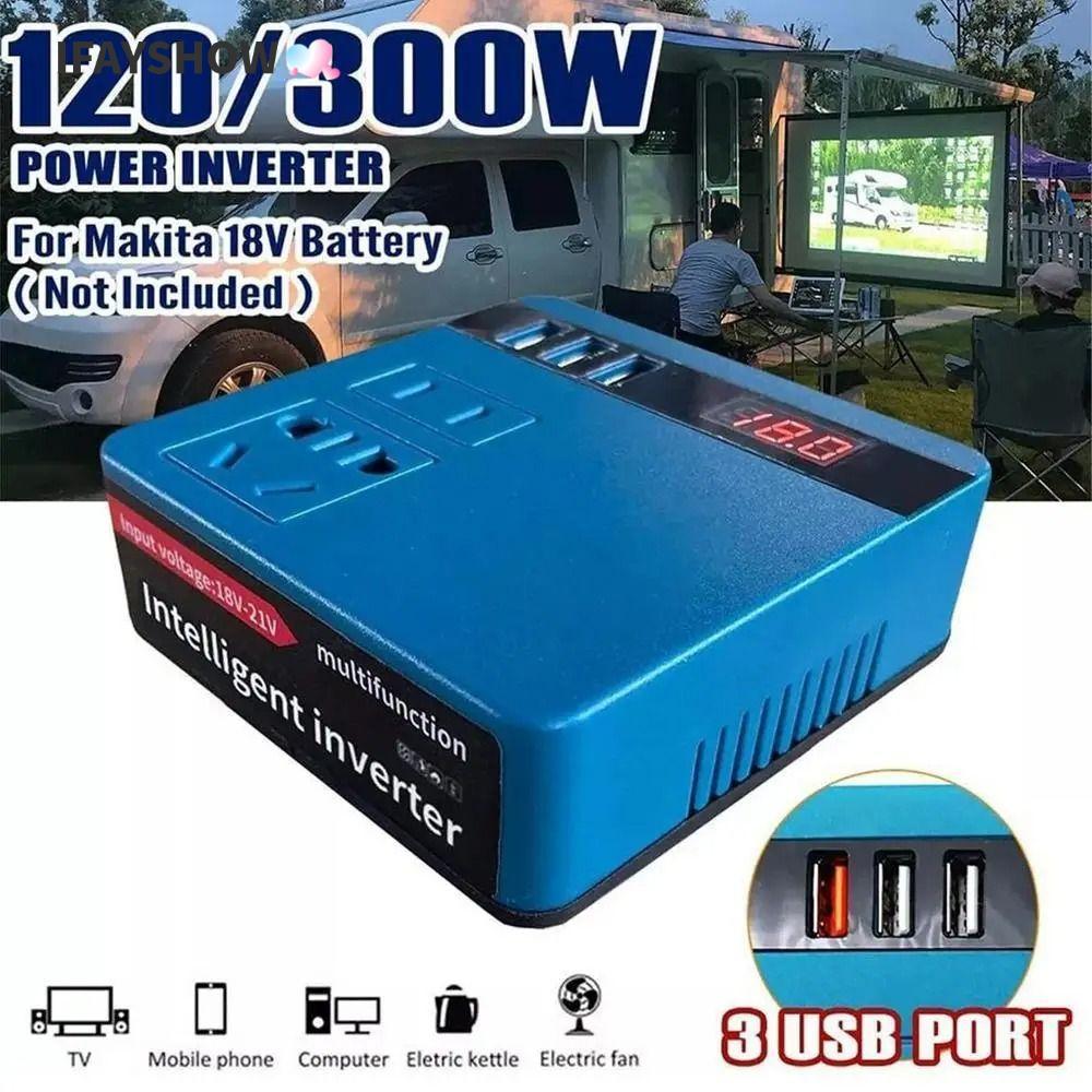 IFAYSHOW 1Pcs Battery Inverter, 120W Dual Plug Smart Transformer, 18V 20V To 220V Multifunctional Household Outdoor Work Inverter For Makita For Dewalt For Milwaukee 18V Battery
