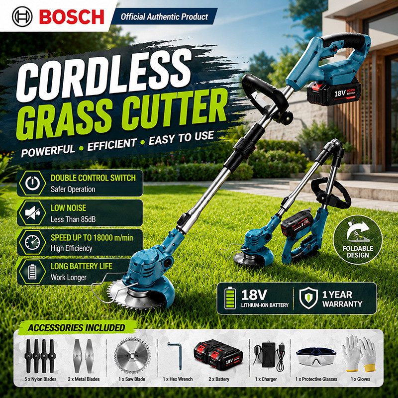 🏆Bosch🏆 Mesin Rumput Bateri Cordless Portable Electric Grass Cutter Grass Trimmer Lawn Mower Mesin Potong Rumput 割草机