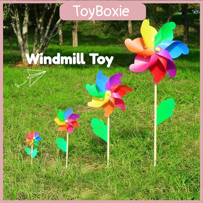 21/30/40CM Wooden Pole Seven Leaf Windmill Garden Yard Outdoor Ornament Kids Toy Kincir Angin 风车玩具