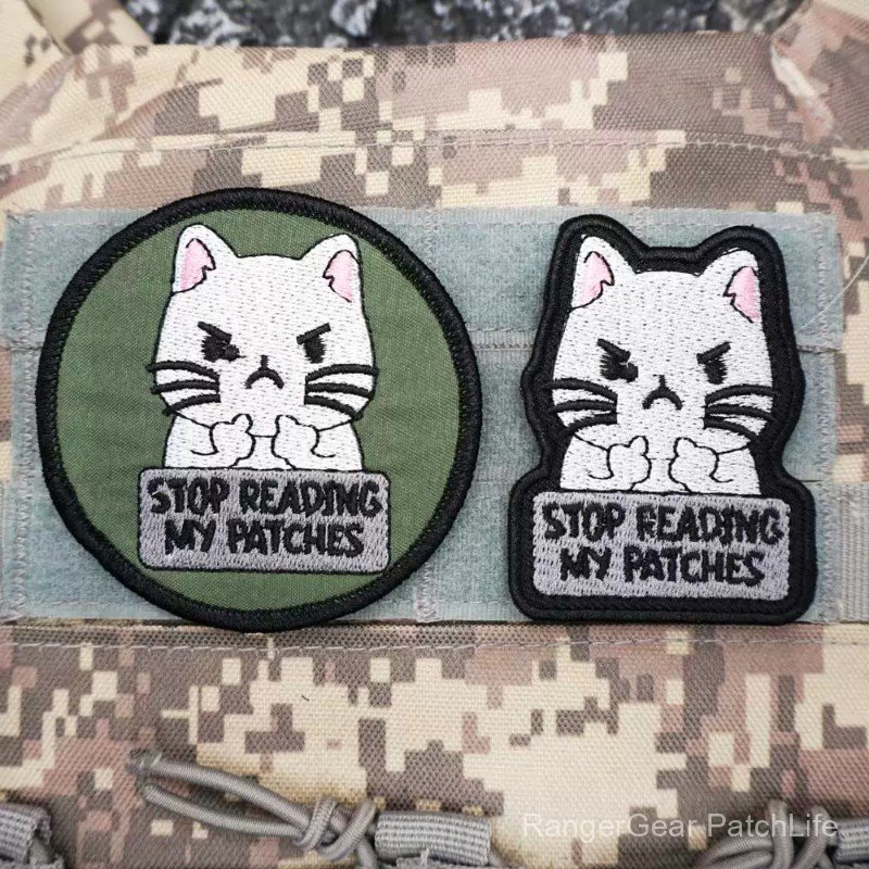 Kucing Pemarah Berhenti Membaca Patch Saya - Moral Kucing Comel - Patch/Emblem DIY yang Boleh Ditanggalkan - Patch Felt Iblis yang Lucu/Unik untuk Beg Galas Taktikal