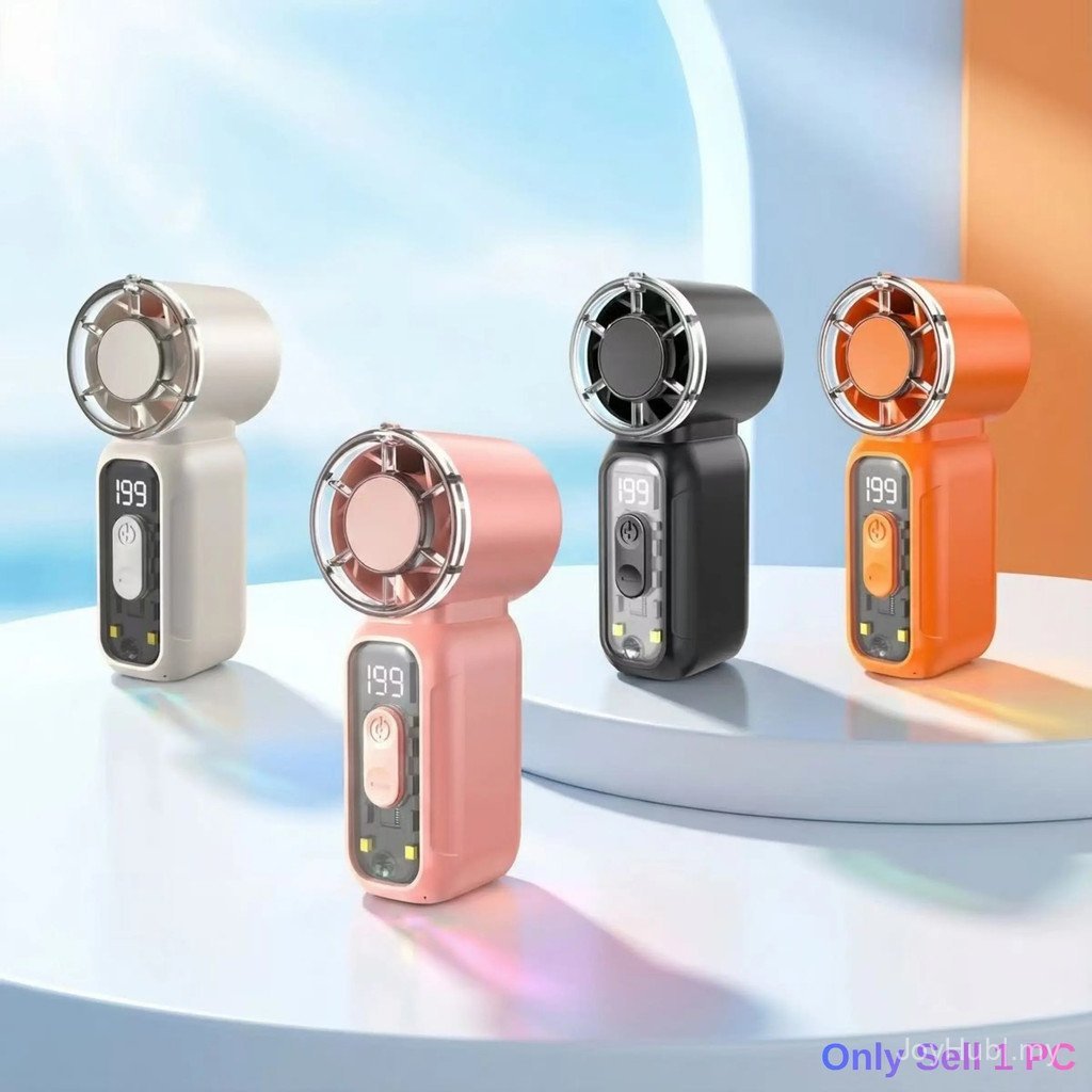 Kipas Poket Mini Mudah Alih, Kipas Tangan Tanpa Kabel, Kipas USB Boleh Laras 5-Kelajuan dengan Lampu LED, Bateri Boleh Cas Semula 1200mAh untuk Rumah, Pejabat, Perkhemahan dan Perjalanan