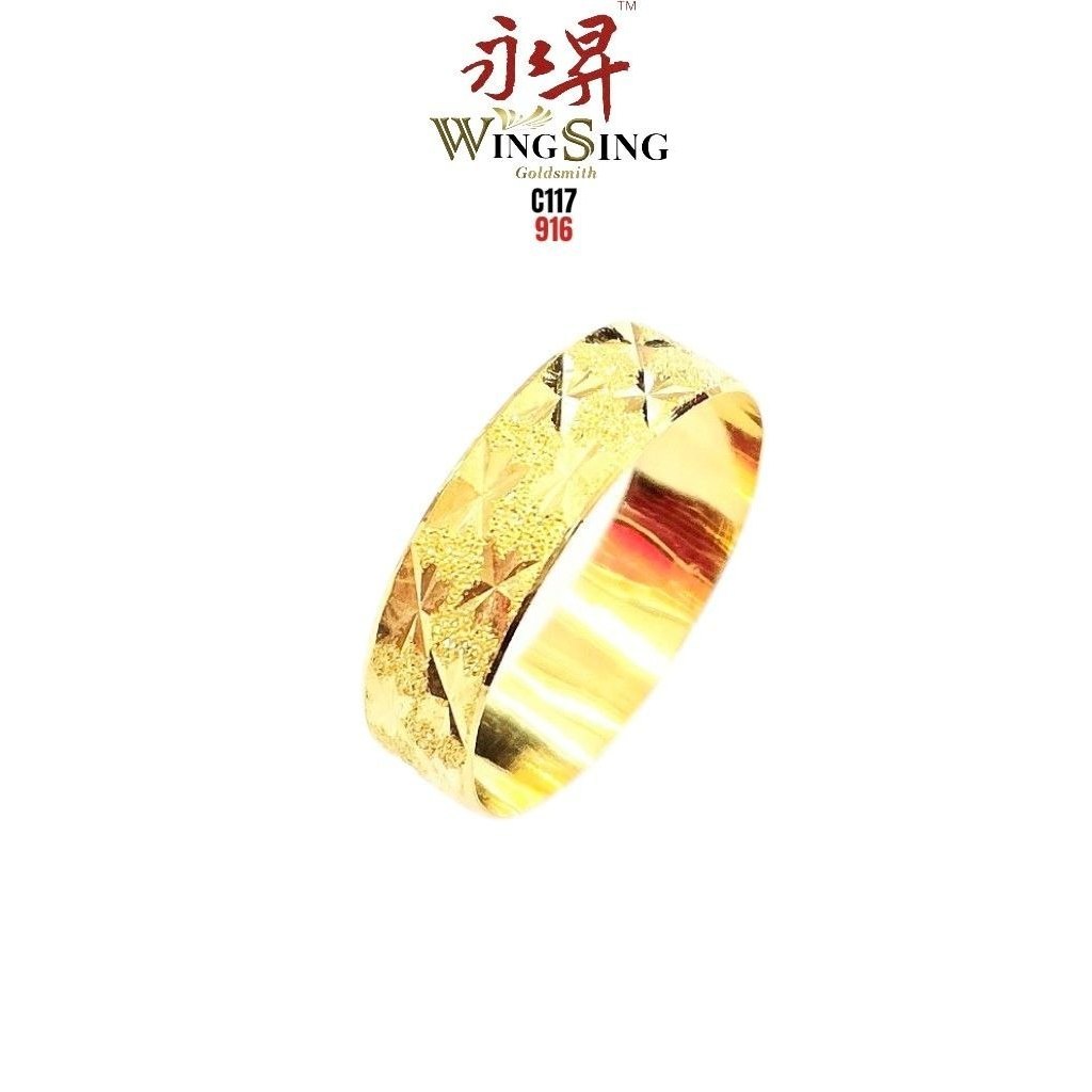 Wing Sing Cincin Belah Rotan 4mm Blinking Star CBR Padu Emas 916 / 西德戒指 / 916 Gold Cincin Merisik Unisex 916
