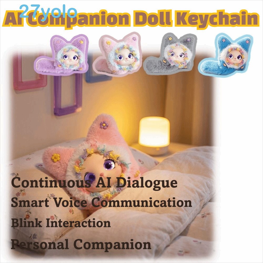 YOLO AI Cat Plush Toy, AI Continuous Dialogue Winking Interaction AI Cat Spirit Pendant, Relaxing Chat Personal Companion AI Companion Doll KeyChain