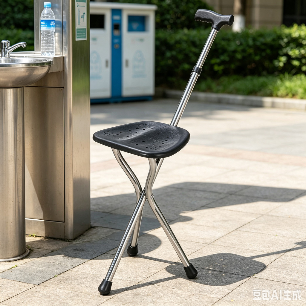 Walking Cane Stool Elderly Anti-slip Folding Walking Cane Chair- ** & * & * && - * & - **** & *-、walking aid、tongkat orang tua、tongkat lipat、tongkat 4 kaki、Foldable stick for elderly、 kaki 4、拐杖椅子