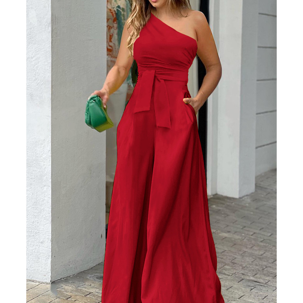 2026 European American Foreign Trade Women's New Style Women's Clothing Elegant Holiday Style Printed High Waist One-Shoulder Jumps
