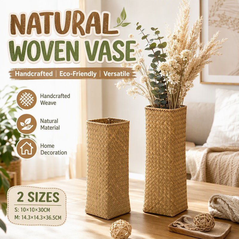 Handcrafted Natural Rattan Woven Vase Home Decor Dried Flower Storage Tall Short Sizes Basket