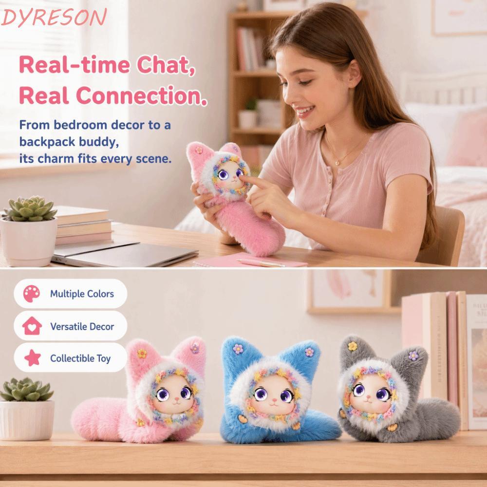 DYRESON AI Cat Spirit Pendant, AI Continuous Dialogue Winking Interaction AI Cat Plush Toy, Relaxing Chat AI Cute Pets Intelligent Voice Communication AI Companion Doll KeyChain