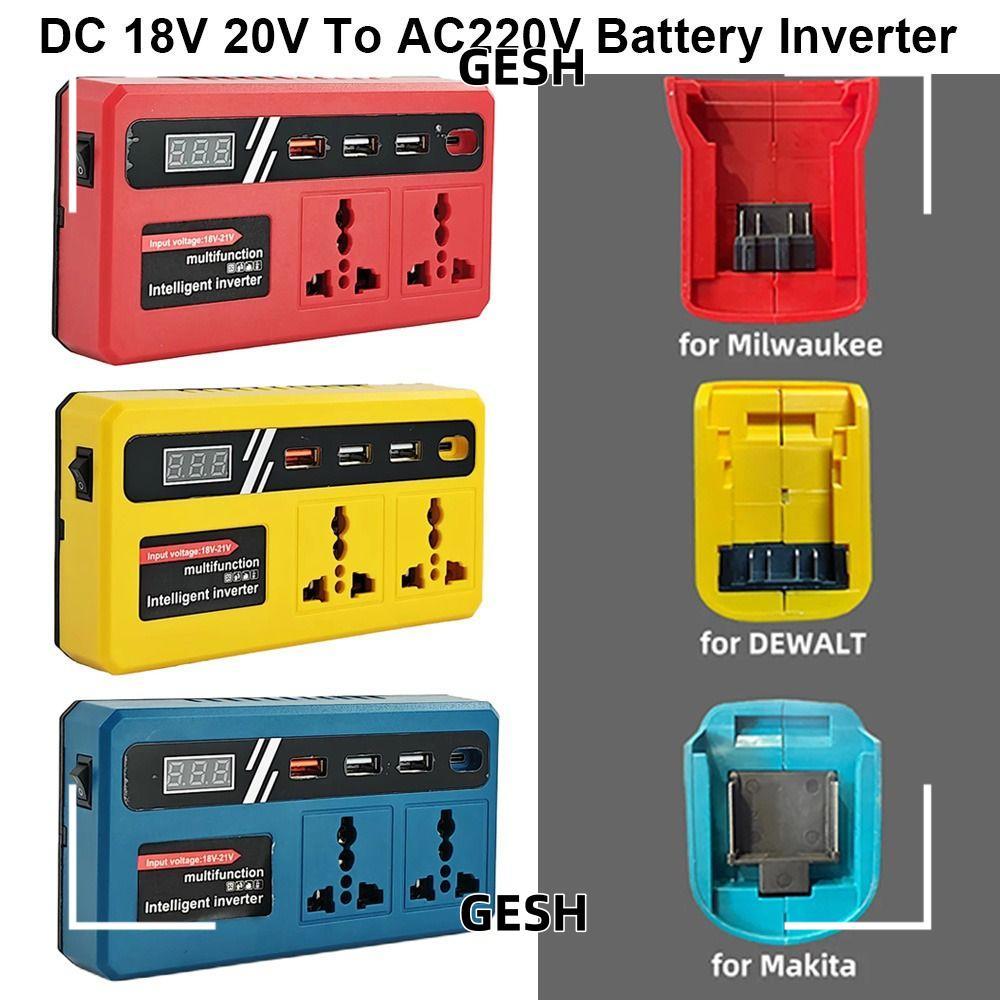 GESH 1Pcs Battery Inverter, Dual Plug Multifunctional Smart Transformer, 18v 20v To 220v Household 120W Outdoor Work Inverter For Makita For Dewalt For Milwaukee 18V Battery