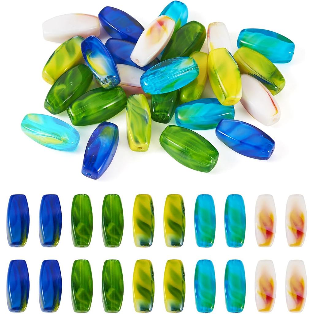 Pandahall 25Pcs Manik Kaca Berbentuk Oval Kristal Panjang Licin 14x5mm Manik Imitasi Batu Permata Bergradasi Longgar untuk Kalung, Gantungan Kunci, Gelang, dan Pembuatan Barang Kemas