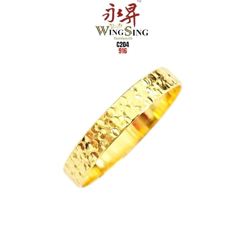 Wing Sing Cincin Crushed Ice Tulen Bajet Fesyen Padu Emas 916 916 Gold Crushed Ice Solid Ring 实心916碎碎冰戒指