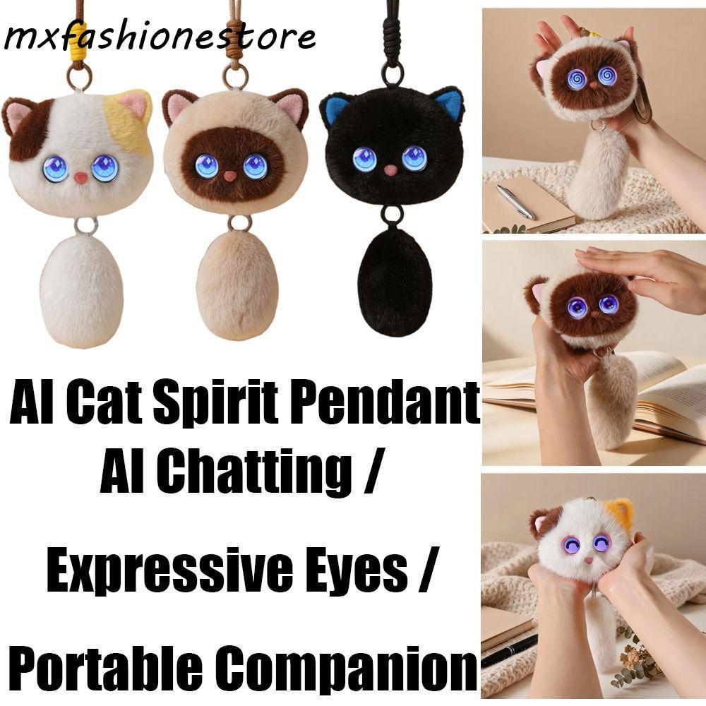 MXFASHIONE AI Cat Spirit Pendant, Personal Companion AI Continuous Dialogue AI Cat Plush Toy, AI Cute Pets Winking Interaction AI Companion Doll KeyChain