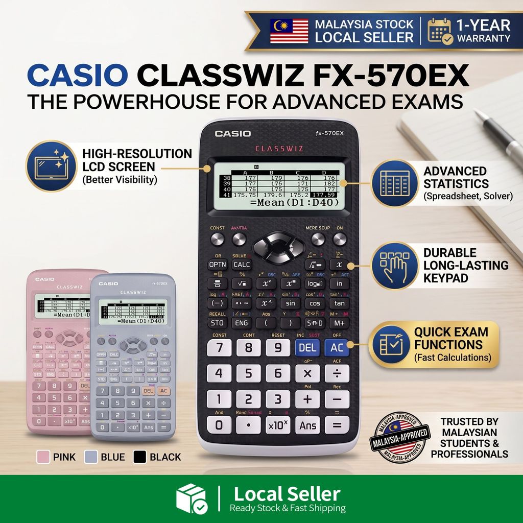 CASIO FX-570EX ClassWiz Scientific Calculator 552 Functions SPM STPM Matrikulasi Kalkulator Saintifik