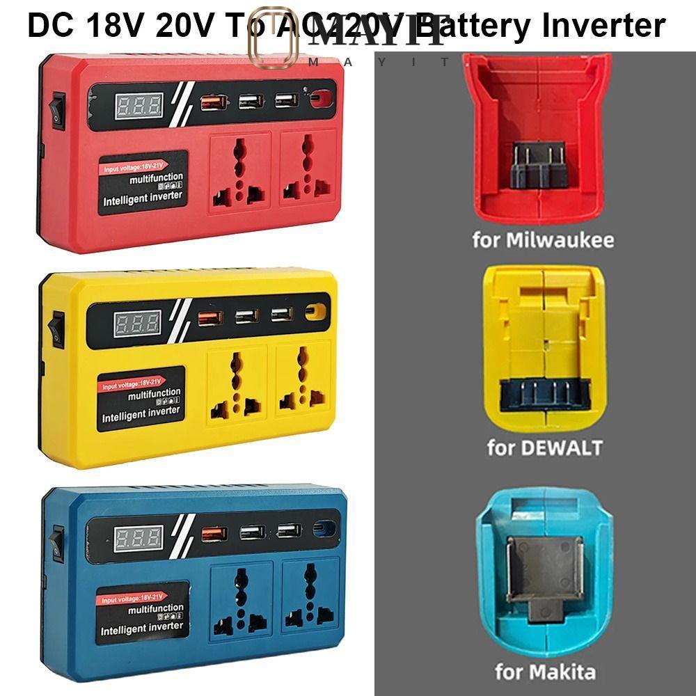 MAYIT 1Pcs Battery Inverter, Multifunctional 18v 20v To 220v Smart Transformer,  Household Dual Plug 120W Outdoor Work Inverter For Makita For Dewalt For Milwaukee 18V Battery