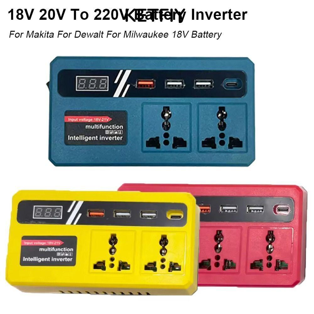 KETFIY 1Pcs Smart Transformer, 18v 20v To 220v Multifunctional Battery Inverter, Household Dual Plug 120W Outdoor Work Inverter For Makita For Dewalt For Milwaukee 18V Battery