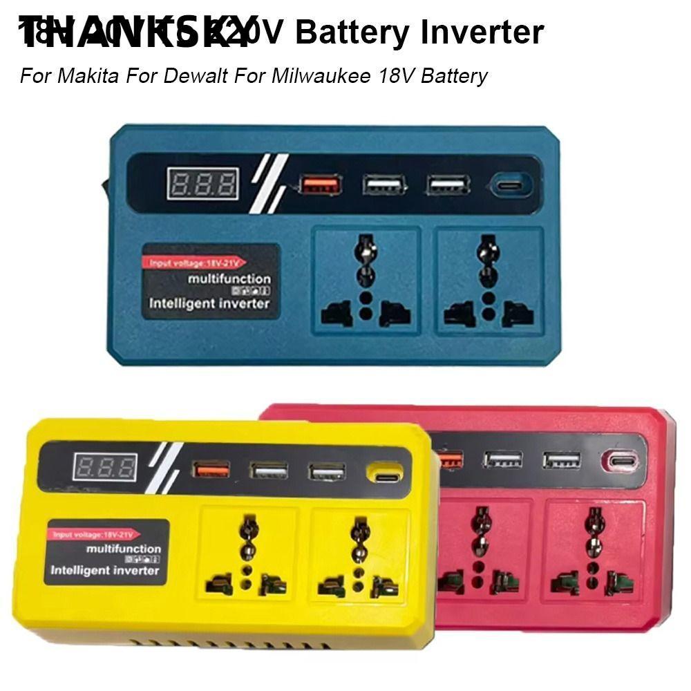THANKSKY 1Pcs Smart Transformer, 18v 20v To 220v Multifunctional Battery Inverter, Household 120W Dual Plug Outdoor Work Inverter For Makita For Dewalt For Milwaukee 18V Battery