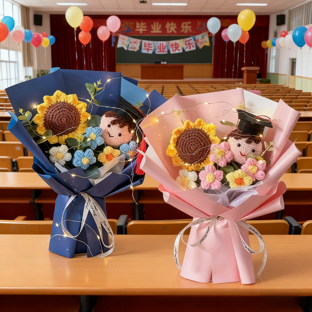 Doctoral Hat Graduation Bouquet Crochet Bouquet Coming-of-age Ceremony Bouquet Gift 毕业花束