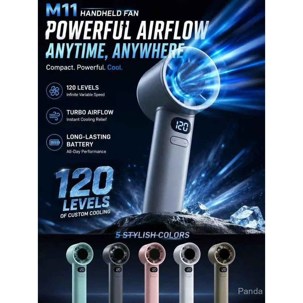 Kipas Turbo Kelajuan Angin 120 M11 dengan Paparan LED, Kipas Tangan Berkelajuan Tinggi yang Boleh Dicas Semula melalui USB