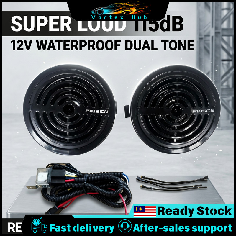 [2 Biji] Horn Kereta 12V Waterproof Dual Tone Motor Bunyi Kuat Set Relay Kalis Air