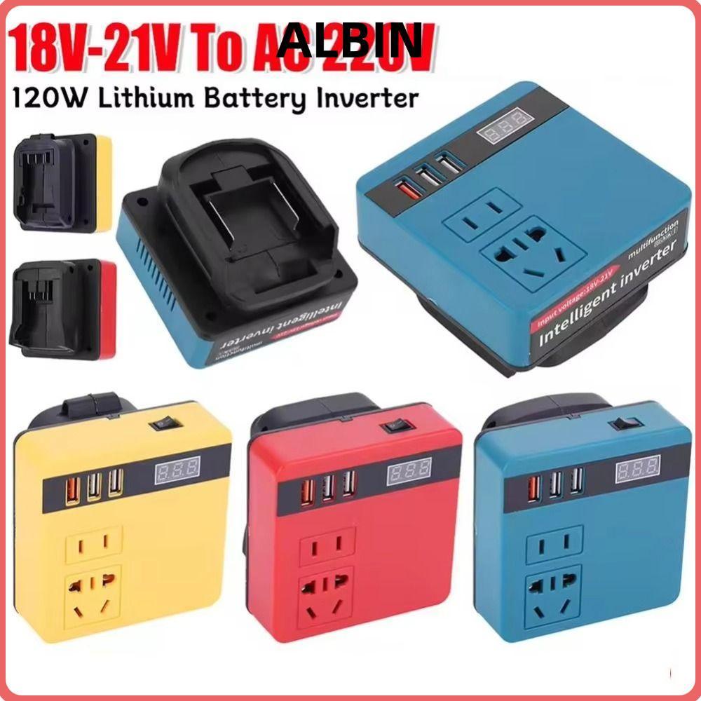 ALBIN 1Pcs Battery Inverter, Dual Plug Multifunctional Smart Transformer, Household 120W 18V 20V To 220V Outdoor Work Inverter For Makita For Dewalt For Milwaukee 18V Battery
