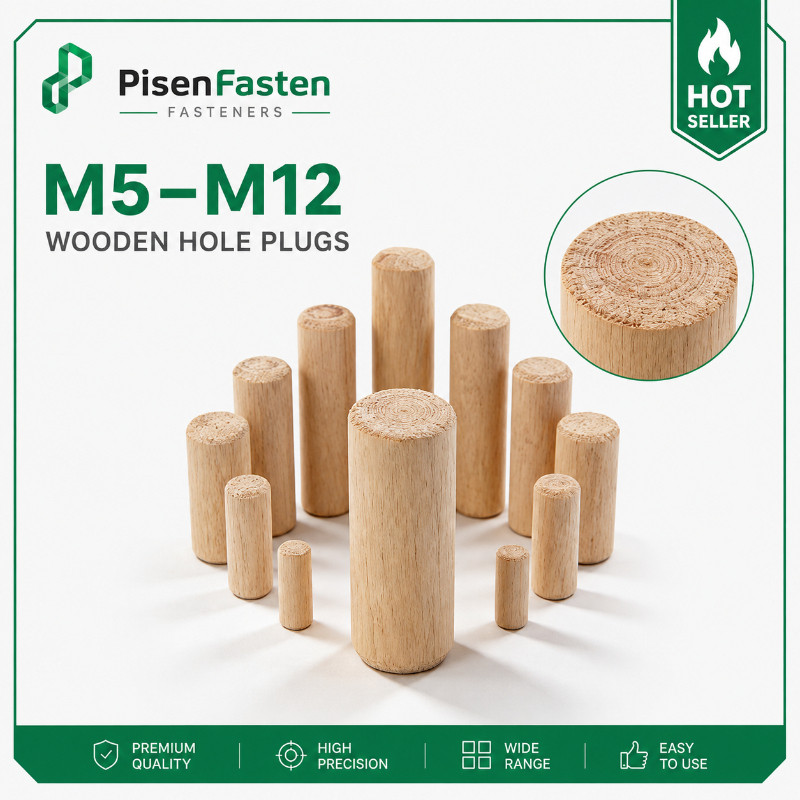Pasak Kayu Beralur M5-M12 untuk Sambungan Perabot | Fluted Wooden Dowel Pin