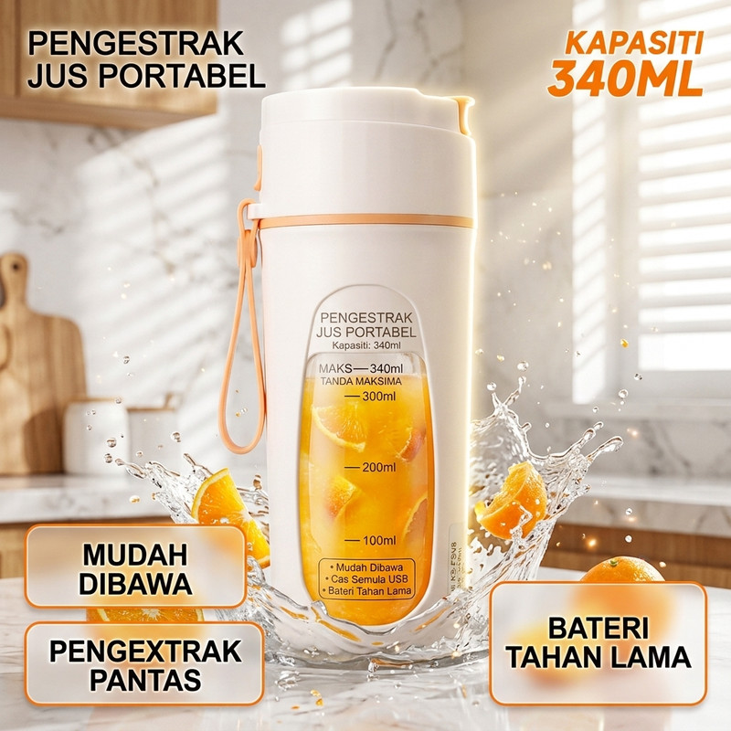 Juicer Portable Blender Cup 340ml USB Rechargeable Bateri Tahan Lama Tanpa Wayar Mesin Perah Jus Automatik