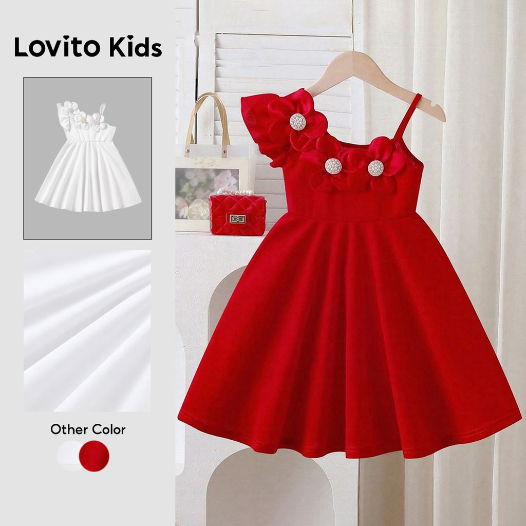 Lovito Kids Elegant Cute Dress Asymmetrical Spring/summer Gown Wedding Graduation Birthday Red Dress for Girl L162LD278 Lovito Gaun Comel Kanak-kanak Hari Asimetri Musim Bunga/musim Panas Merah Untuk Pelajar Perempuan L162LD278