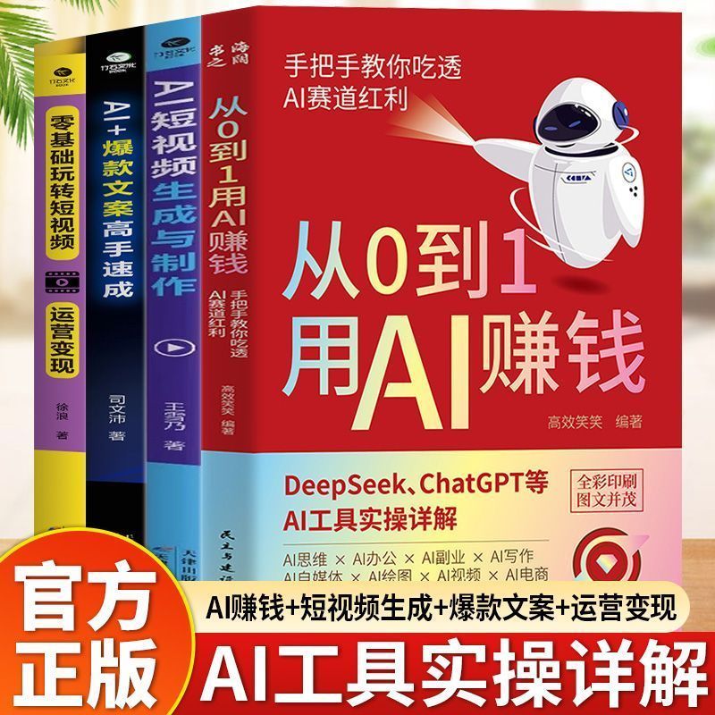 全4册用AI赚钱短视频生成与制作运营变现AI款文案人工智能书籍 4-Volume Set: How to Make Money with AI - Short Video Generation, Production, Operation, Monetization, and AI Copywriting Books