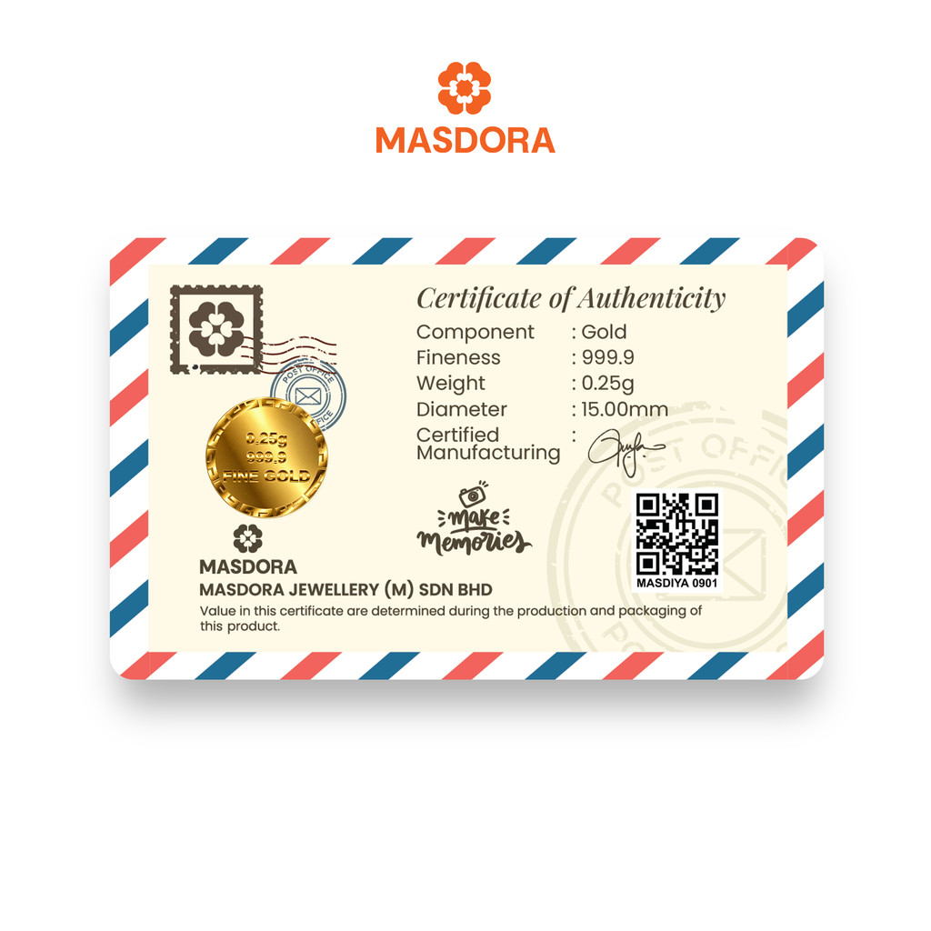 MASDORA 999.9 Gold Bar 0.25GM Gift Series ~ DIY Custom Design (EMAS&hellip;