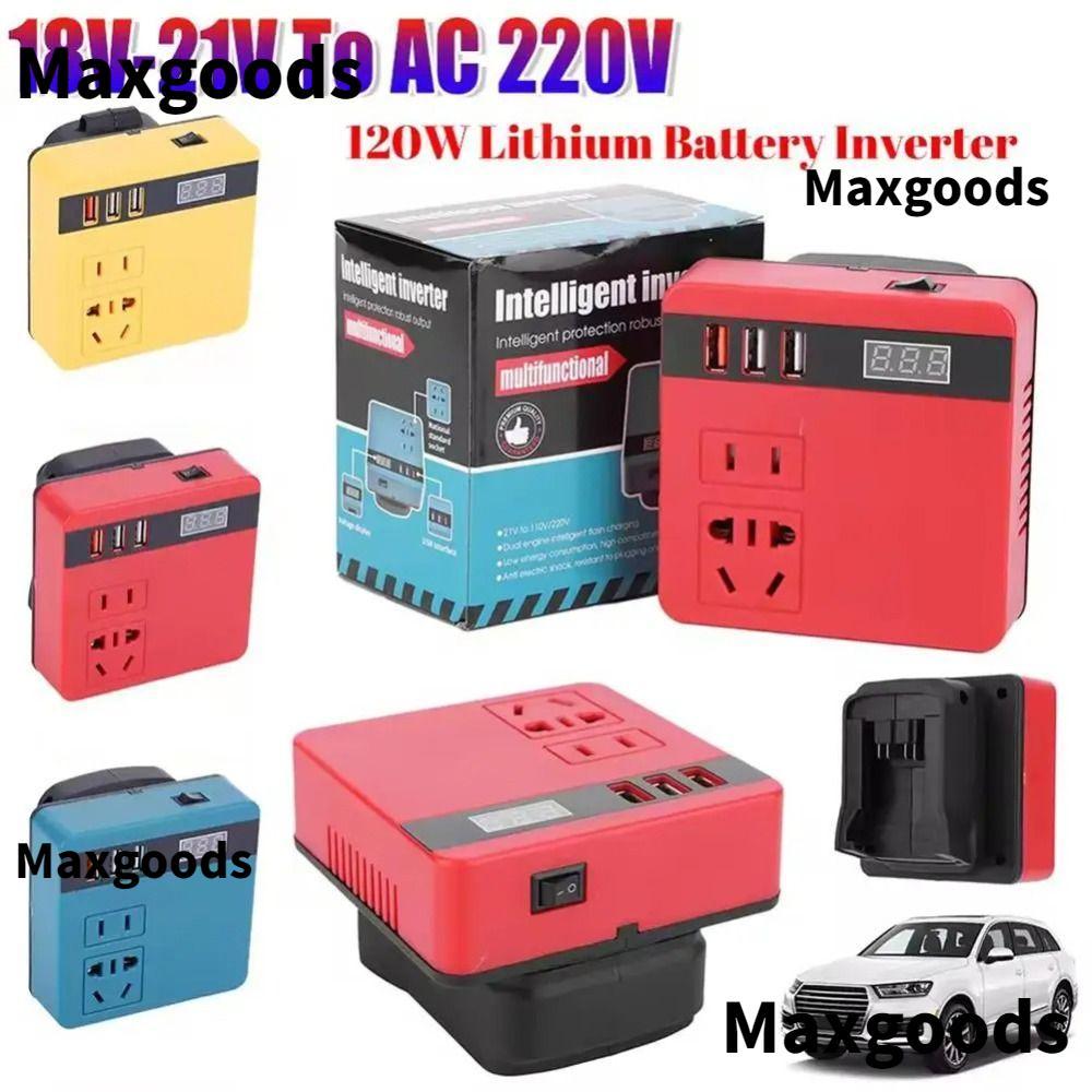 MAXGOODS 1Pcs Smart Transformer, Dual Plug Multifunctional Battery Inverter, 120W Household 18V 20V To 220V Outdoor Work Inverter For Makita For Dewalt For Milwaukee 18V Battery