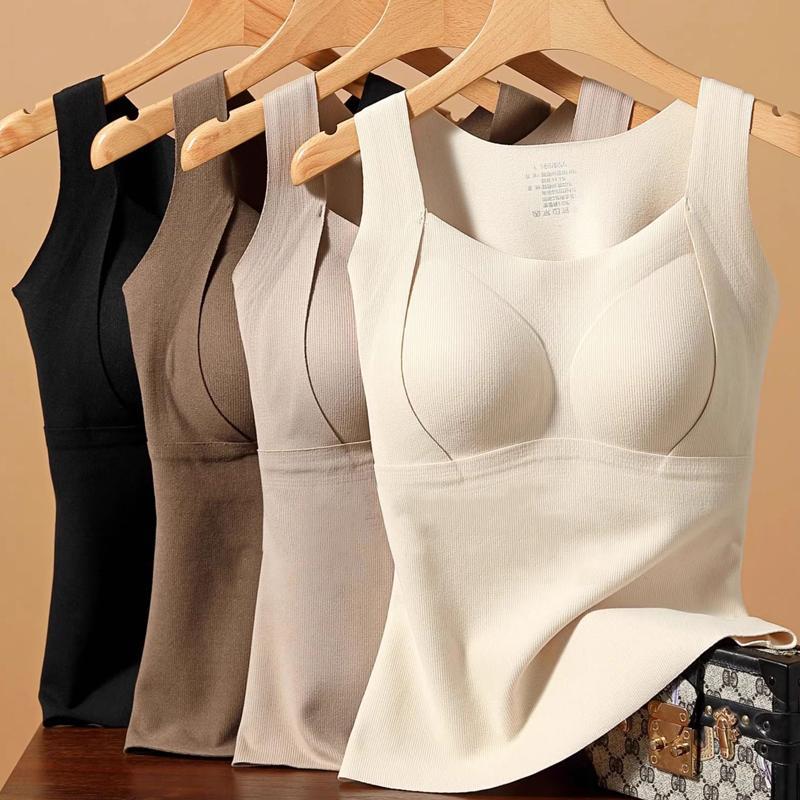 Kamisol Licin Sutera, Rekaan Sehelai, Kusyen Tetap, Slim Fit, Baju Lapisan Asas, Boleh Dipakai Di Luar dan Dalam Tops