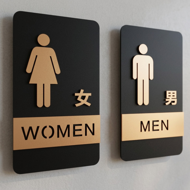 Acrylic Toilet House Sign Men Women Signage Black Gold High-End Toilet Signage Prompt Sign Printing