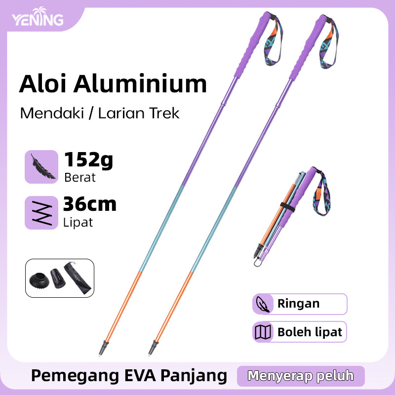 Tongkat Mendaki Boleh Lipat Aloi Aluminium, Tongkat Larian Laluan, Sangat Ringan Mudah Alih Muat Dalam Beg Galas, Kunci Luar Snap, Pemegang EVA Panjang Anti Gelincir, Hujung Keluli Tungsten