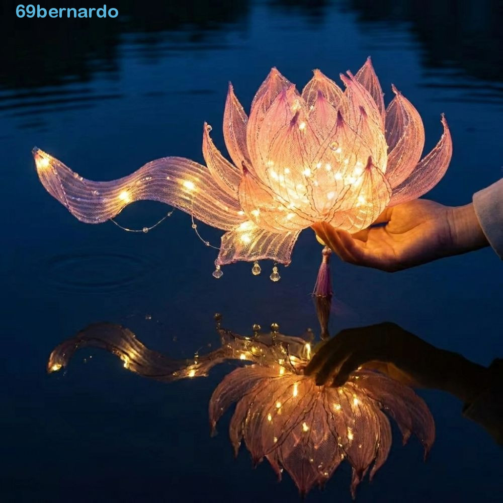 BERNARDO Handheld Lotus Lantern, Ancient Style Handmade Glowing Floating Lotus Light, Easy-to-Make DIY Craft Kit Colorful LED Light Ribbon Fairy Lotus Lantern Holiday Party