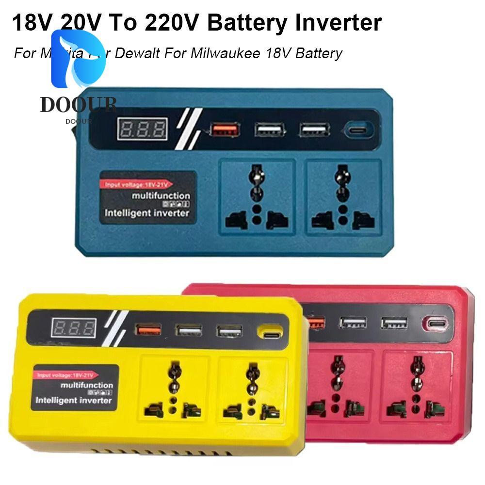 DOOUR 1Pcs Smart Transformer, 18v 20v To 220v Multifunctional Battery Inverter,  Household 120W Dual Plug Outdoor Work Inverter For Makita For Dewalt For Milwaukee 18V Battery
