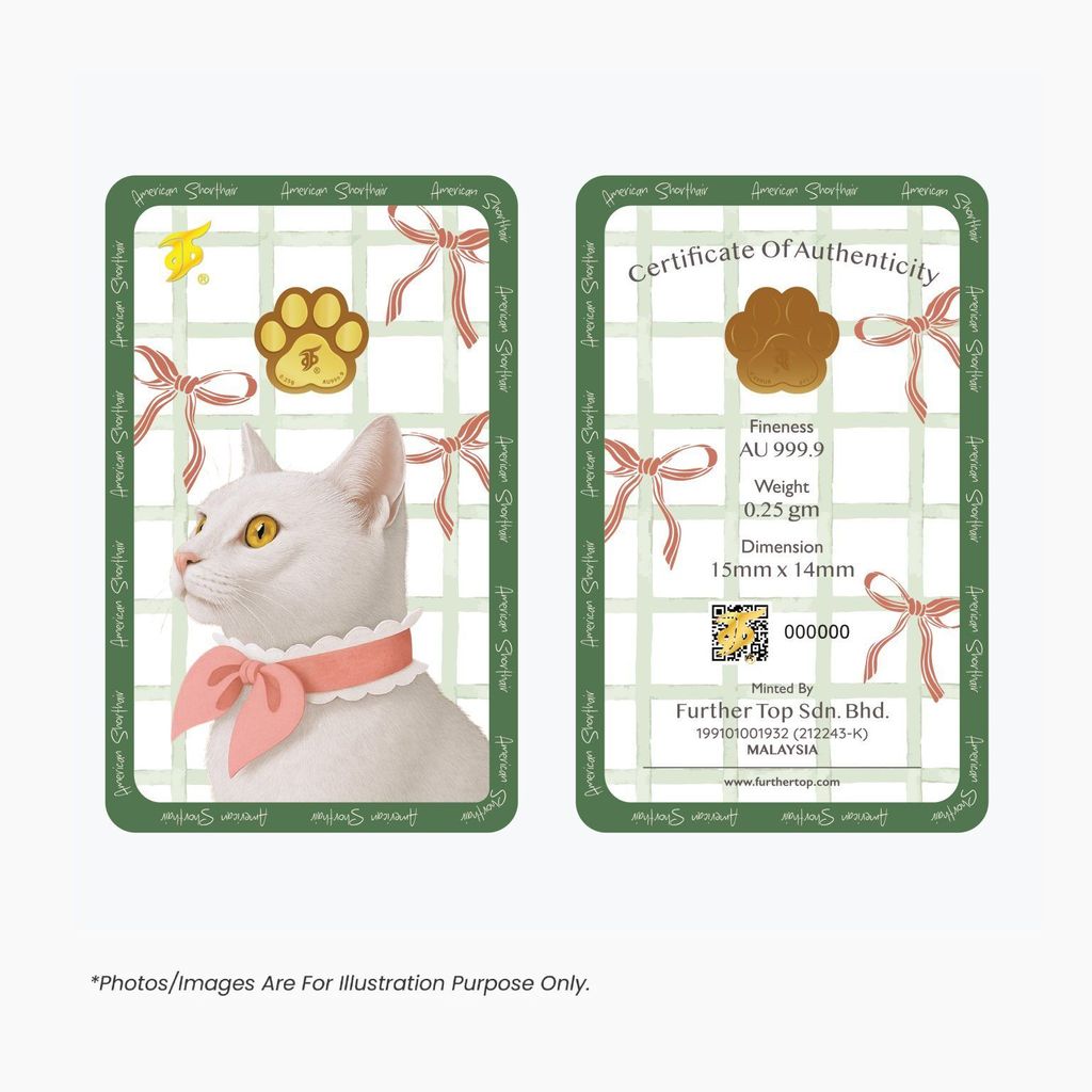 FURTHER TOP Gold Bar 0.25gram Golden Paw American Short Hair 999.9