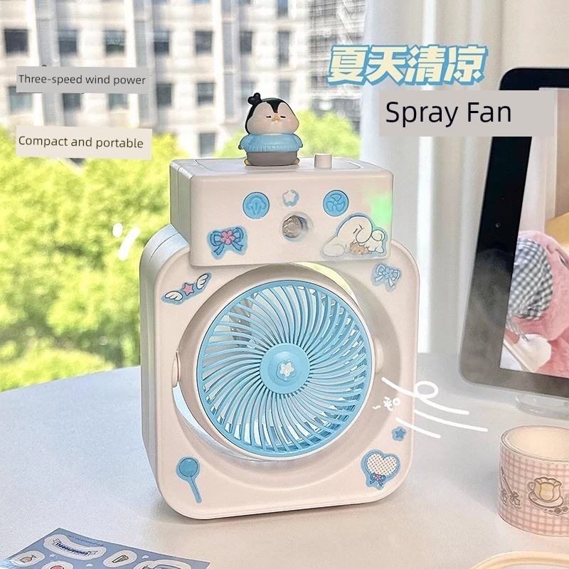 kipas mini bateri tahan lama mini kipas aircond mini kipas Spray Desktop Fan 2025 New Style Portable High-value Cute Student Class Mute Refrigeration Small Electric Fan