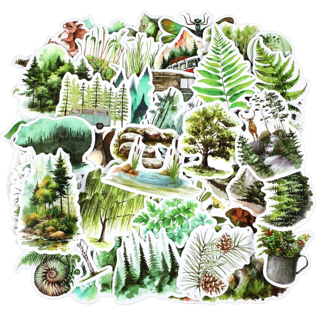 Ouligay 50 PCS Pelekat Hutan Pelekat Pokok Vinyl Estetik Pelekat Alam Semula Jadi Luar Kalis Air untuk Kanak-Kanak Lelaki Perempuan Remaja Hadiah untuk Botol Air, Komputer Riba dan Buku Skrap, Hutan