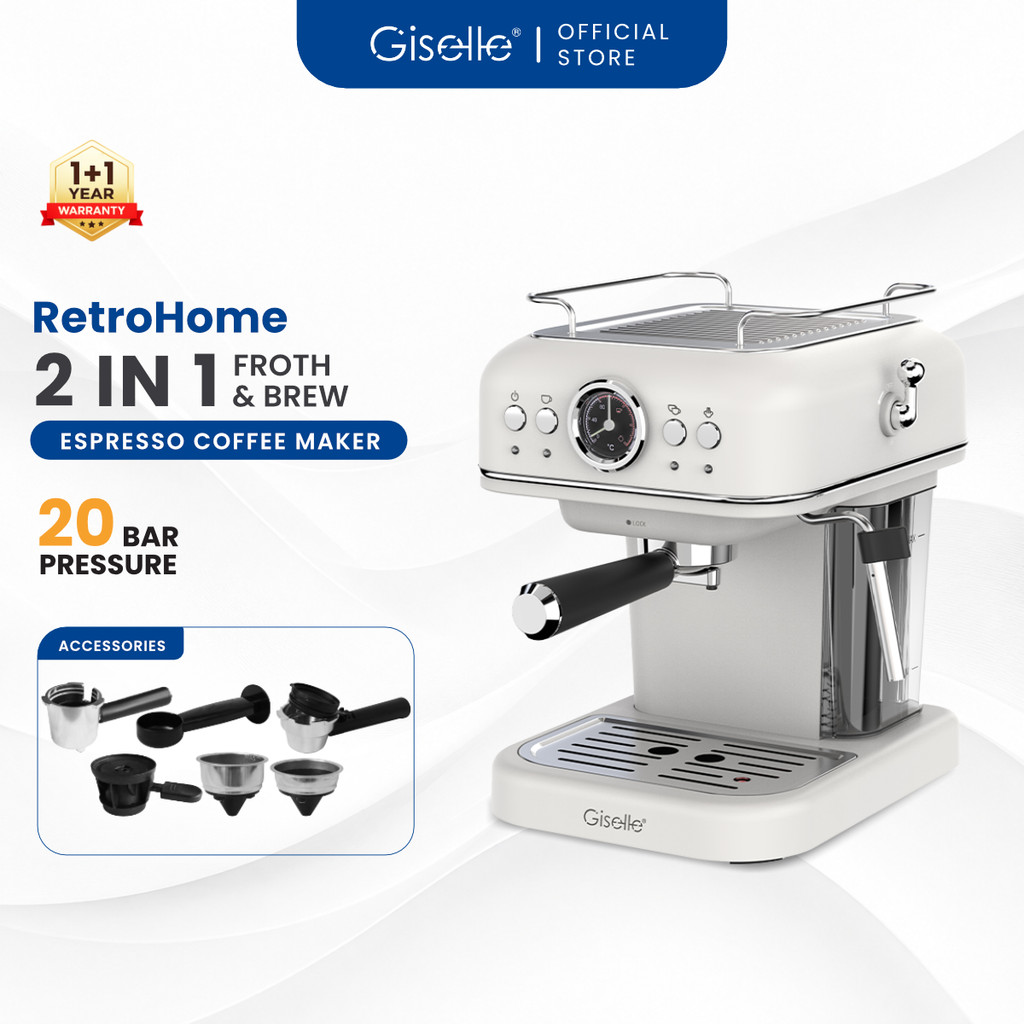 Giselle 51mm 20 Bar 1.0L Espresso Coffee Maker Coffee Machine Retro Automatic Machine with Milk Frothing (950W)-KEA0339