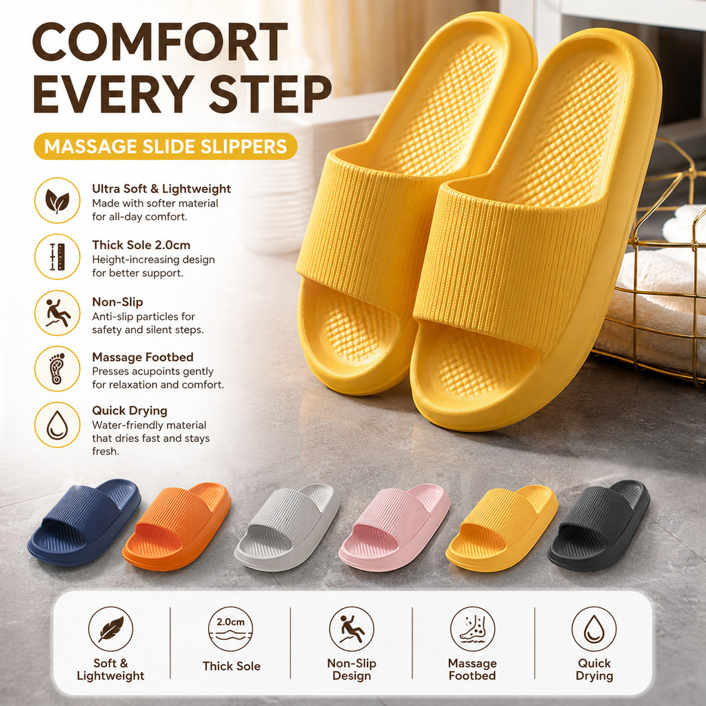 [ Gstore ] Slipper Pillow Anti Slip Unisex Cloud Air Slide Slipper Thick Sole Comfy Shoes Indoor
