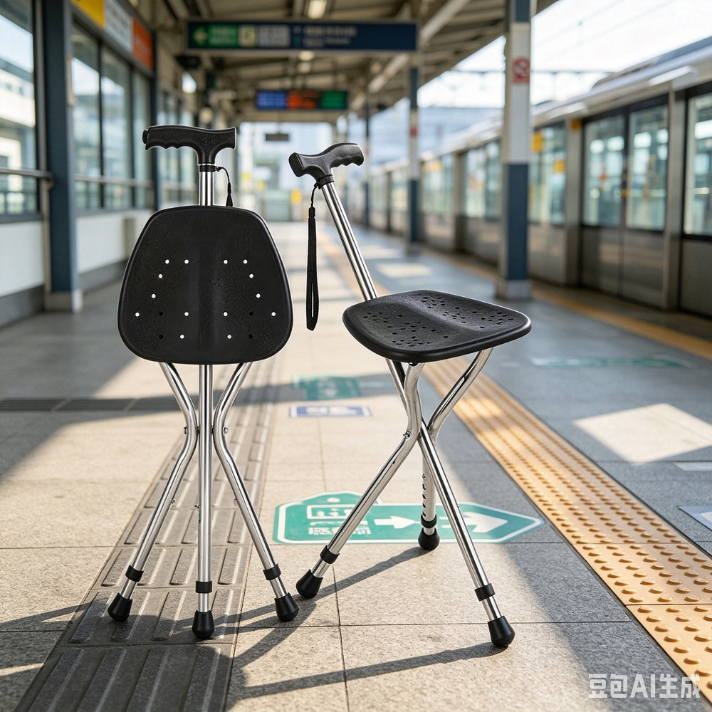 Walking Cane Stool Elderly Anti-slip Folding Walking Cane Chair- ** & * & * && ** && **、walking aid、tongkat orang tua、tongkat lipat、tongkat 4 kaki、Foldable stick for elderly、 kaki 4、拐杖椅子