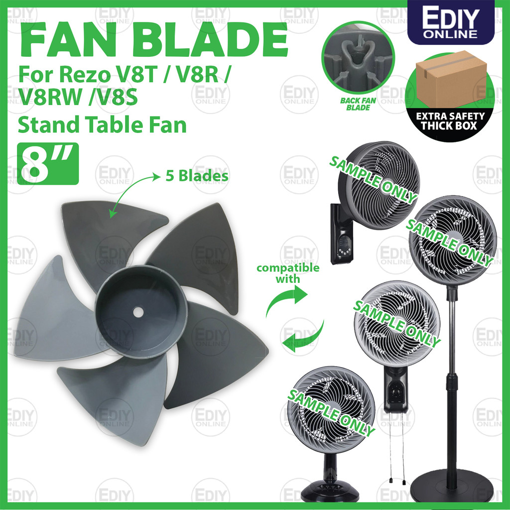 FAN BLADE for Rezo V8T / V8R / V8RW /V8S Stand Table Fan 8" Turbo fan blade knob Bilah kipas meja Berdiri Gale