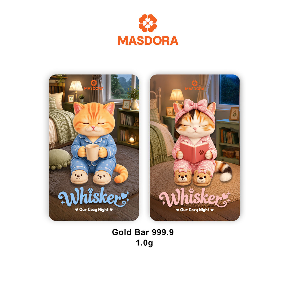 MASDORA 999.9 Gold Bar 1.00GM COMBO Whisker Collection (1.00GM X 2) ~ Oyen's Cozy Night (EMAS 999.9/24K)