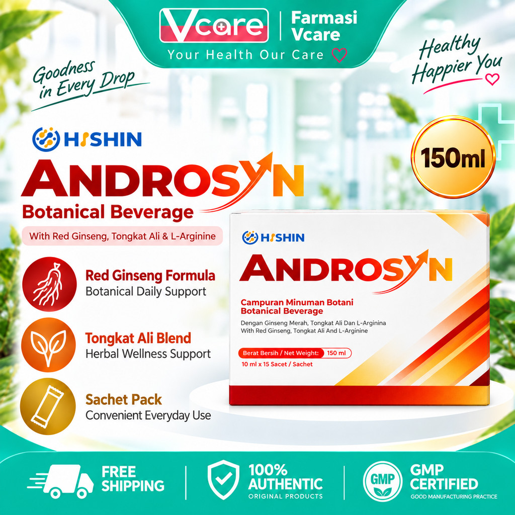 Hishin Androsyn Botanical Drink for Active Men | 10ml × 15 Sachets | Red Ginseng Tongkat Ali L-Arginine