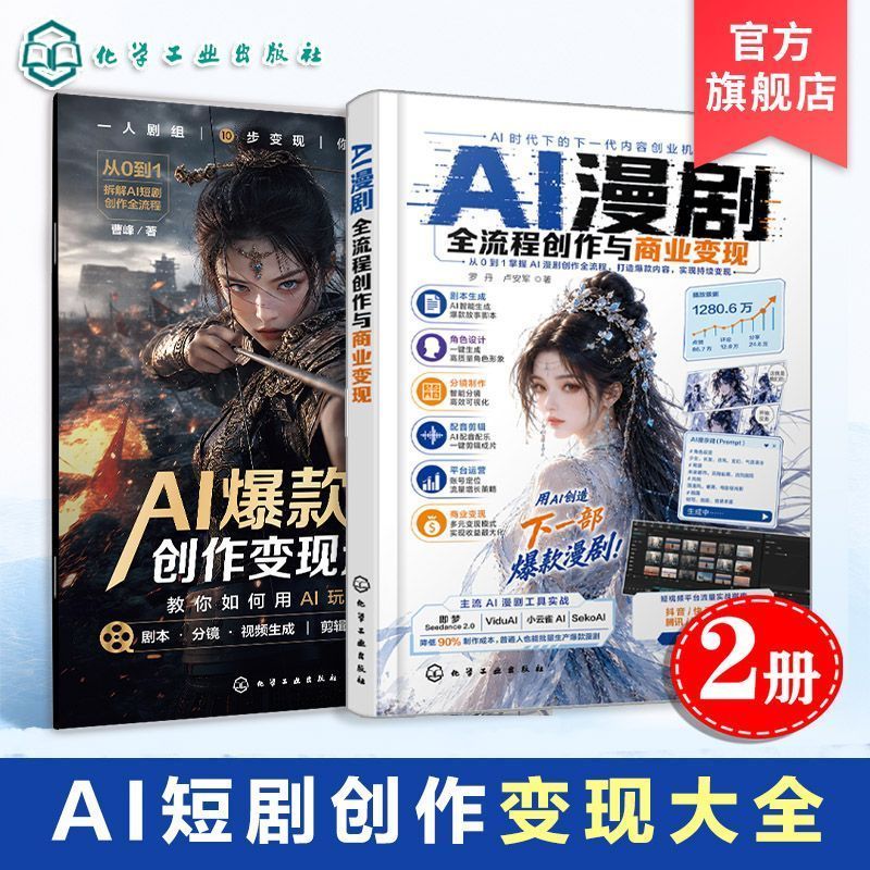 2册 AI漫剧全流程创作与商业变现 AI款短剧创作变现速成本 配音 2 volumes: The complete process of AI comic drama creation and commercial monetization. Quick guide to creating and monetizing AI short dramas. Voice-over