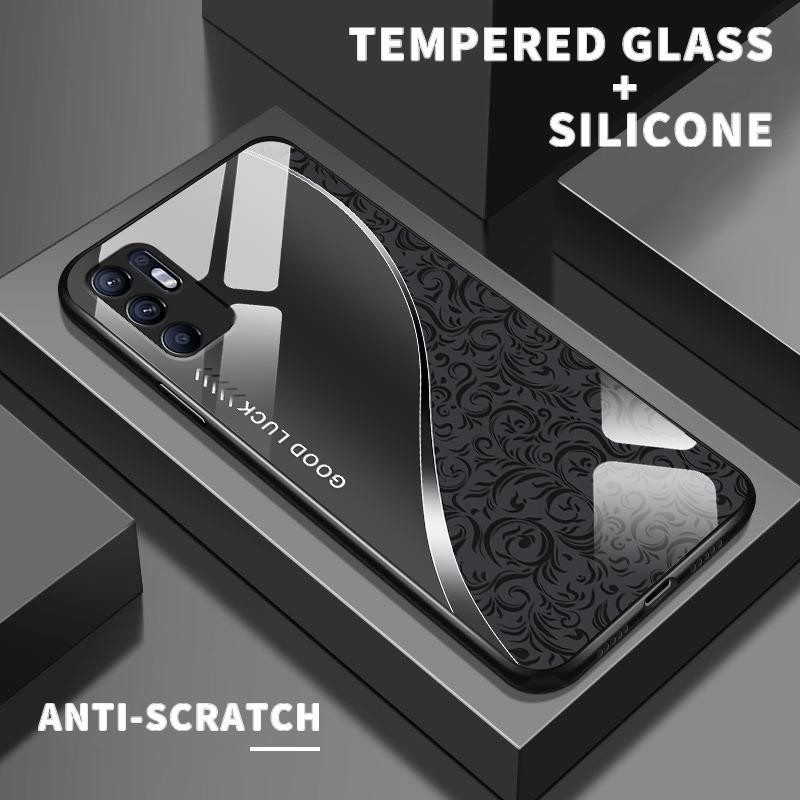 Case For Oppo Reno6 Reno6 Lite Reno6 Z Reno7 4G Reno8 4G Reno8 T 4G Reno8 T 5G Reno11 Reno11 F Find X3 Lite K9x HD Tempered Glass Silicon Back Artistic Decorative Pattern Hard Case