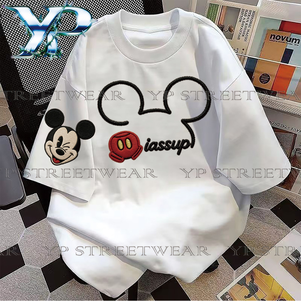 T-shirt corak kartun muka dan huruf, kasual serba padan, penghantaran 24 jam.
